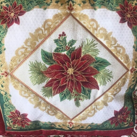 NWT Hand Crafted, Quilted Beautiful Metallic Print Holiday Pillow - Picture 3 of 8